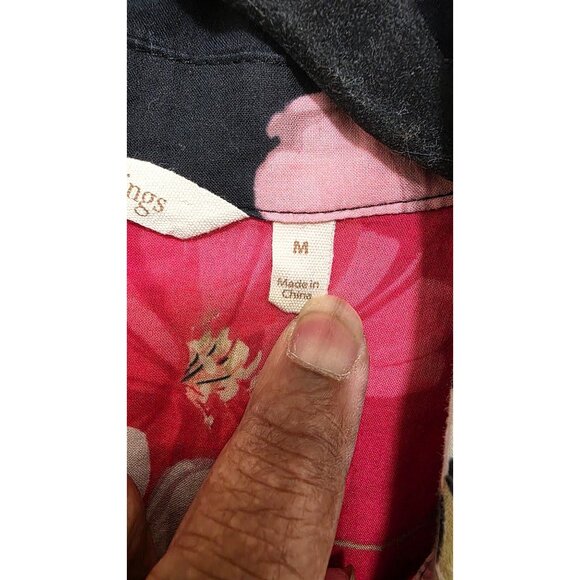 Soft Surroundings Floral Tropical Red & Black Button Back Tunic Top Medium Cotto - Picture 6 of 6